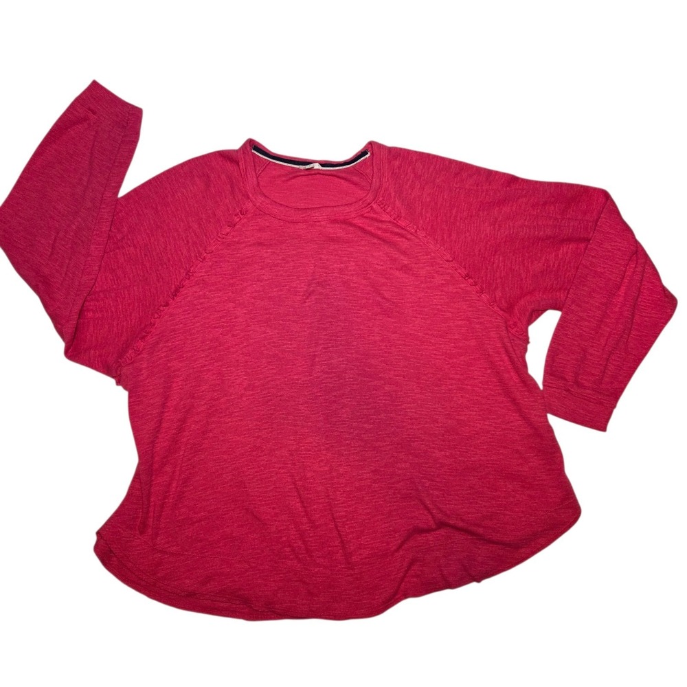 Pilcro Diana Raglan Pink Ruffle Casual Slouchy Feminine Pullover Sweater 1X